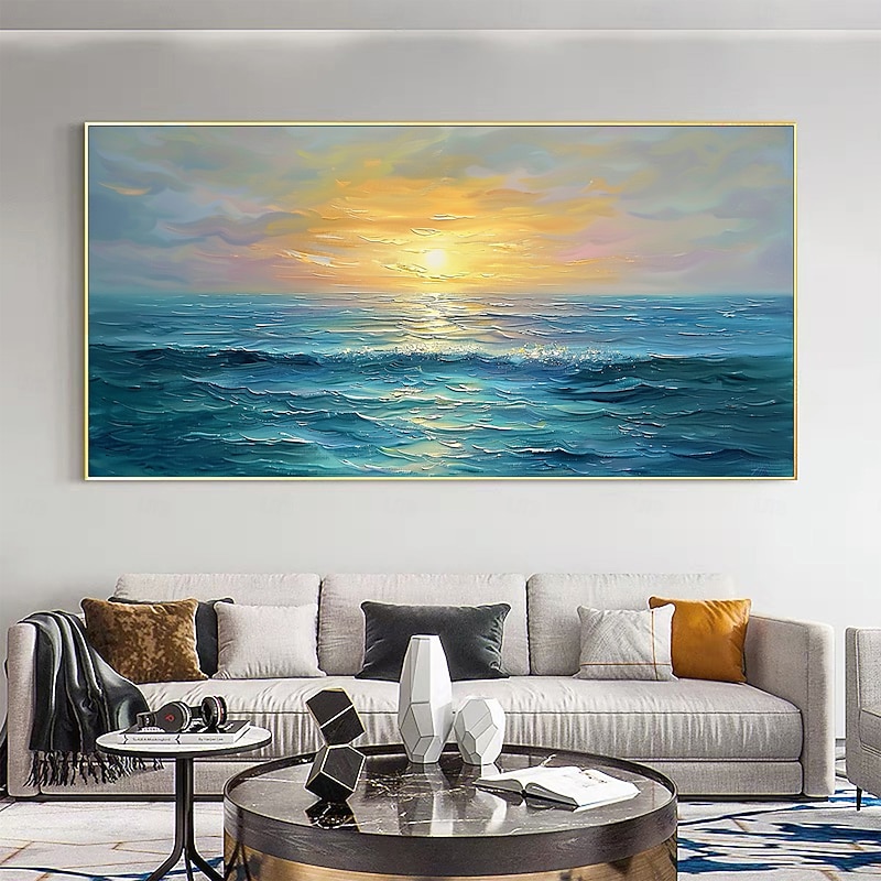 Handmade Original Sunset Ocean Oil Painting On Canvas Abstract Seascape Wall Art for Home Decor With Stretched Frame Without Inner Frame Painting2