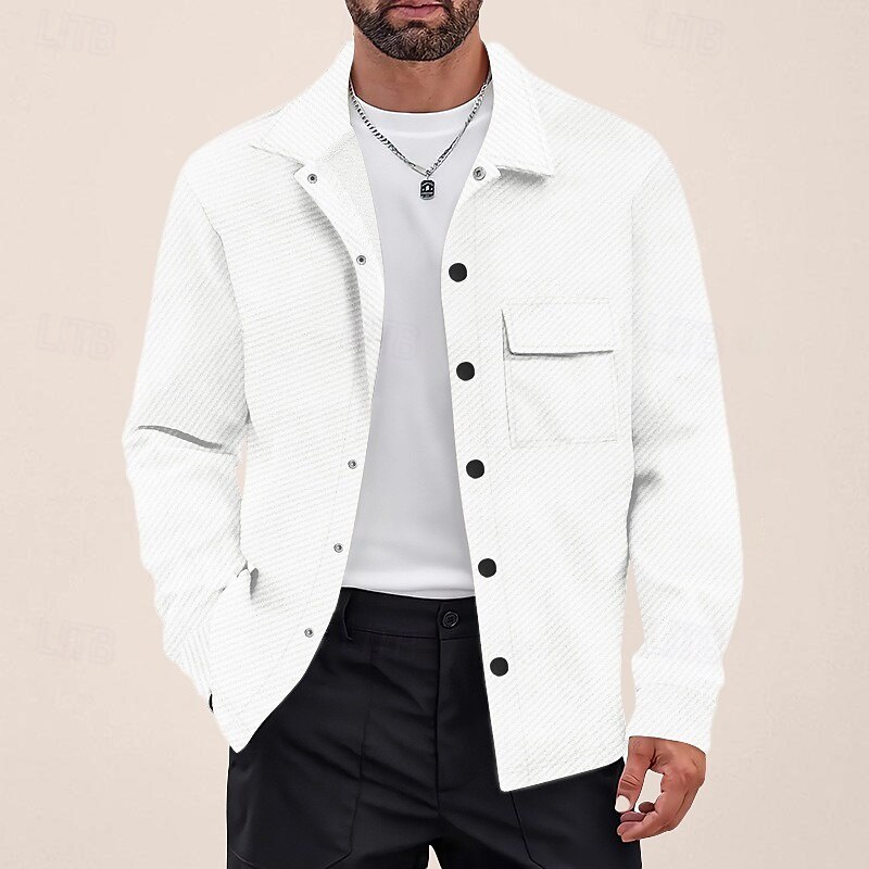 Men's Shirt Jacket Transition Jacket Daily Wearproof Pocket Jacquard All Seasons Plain Casual Lapel Regular Black White Khaki Light Grey Dark Gray Jacket4