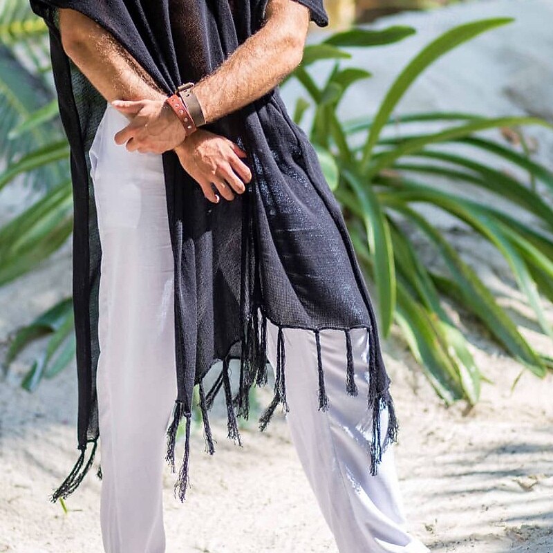 Men's Summer Shirt Casual Shirt Beach Shirt Cotton Shirt Shrugs Black Short Sleeve Solid / Plain Color V Neck Vacation Hawaiian Clothing Apparel Fashion Casual Comfortable3