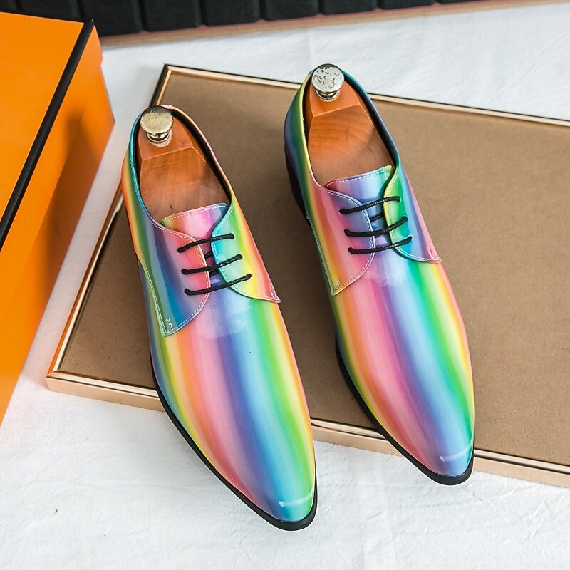 Men's Rainbow Lace-Up Oxford Shoes – Vibrant Metallic Design for Cocktail Parties and Evening Galas2