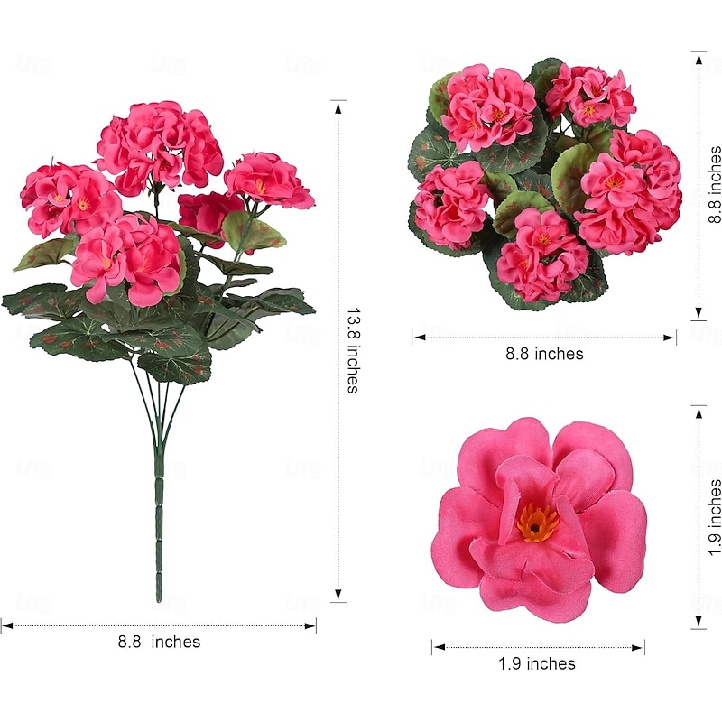 6 Bundles Artificial Geranium Fake Flowers for Outdoors Decoration(Pot Not Include),Silk Geraniums Flower UV Resistant Look Real Faux Plants for Front Door Garden Porch Planter Patio Balcony Yard4