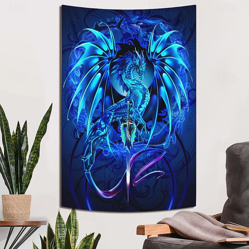 Ruth Thompson Blacklight Tapestry Glow in the Dark Glow Party UV Reactive Trippy Misty Hanging Tapestry Wall Art Mural for Living Room Bedroom Dragonsword SEABLADE4