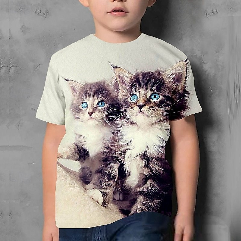 Boys 3D Cat T shirt Tee Short Sleeve Summer Spring Fashion Basic Kids 4-12 Years Crew Neck Outdoor Casual Daily Regular Fit4