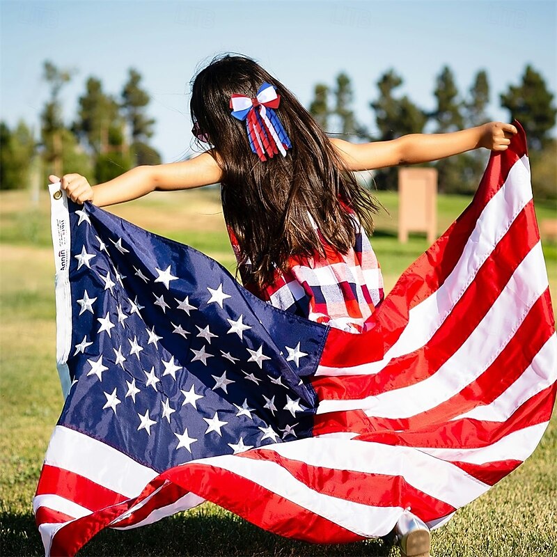 Independence Day Hair Bow Clips 3 Inch Red White Blue Curly Ribbon Hair Clips Handmade School Kids Girls Hair Accessories for 4th of July4
