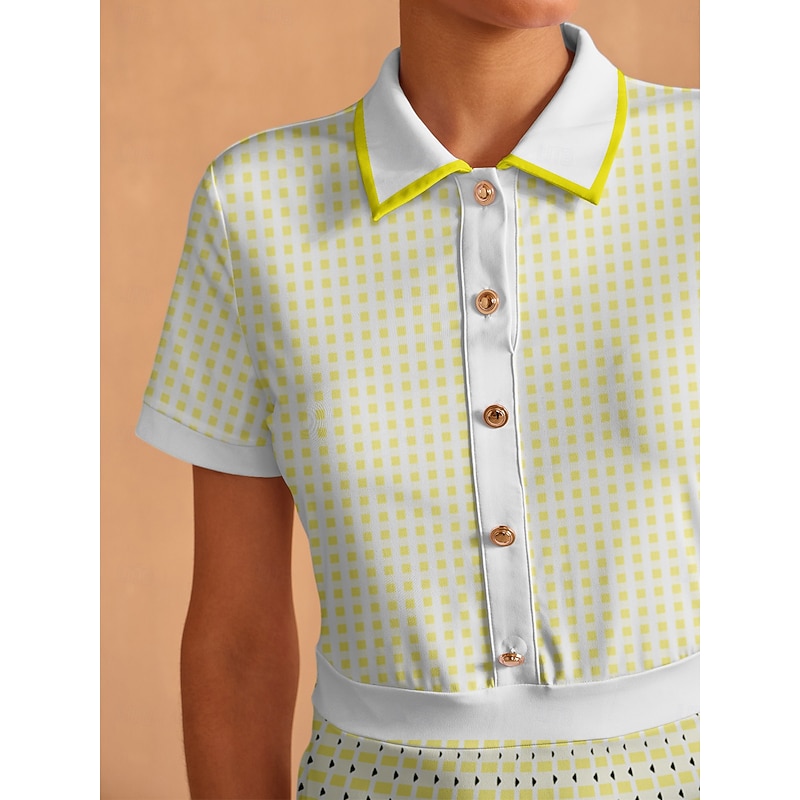 Women's Golf Dress Yellow Short Sleeve Dress Ladies Golf Attire Clothes Outfits Wear Apparel4