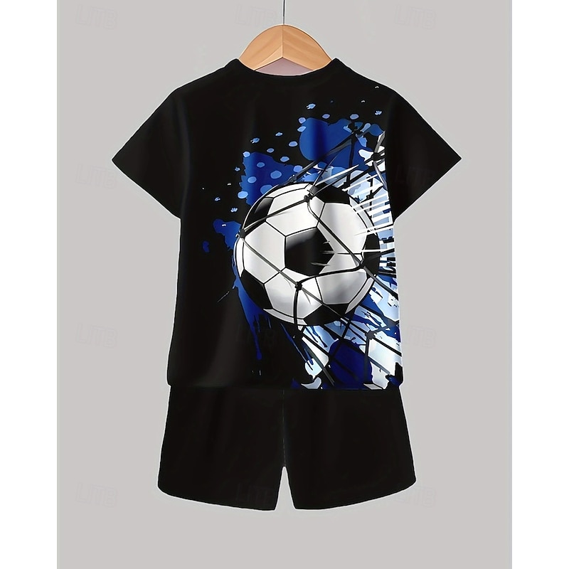 Boys 3D Football T-shirt & Shorts Set Short Sleeve Summer Spring Sports Fashion Daily Kids 4-12 Years Crew Neck Outdoor Vacation Sports Tailored Fit3