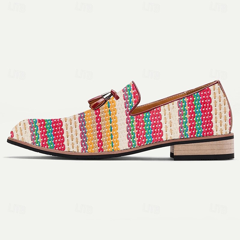 Men's Woven Slip-On Shoes with Vibrant Stripes, Modern and Breathable, Perfect for Vacation Wear and3
