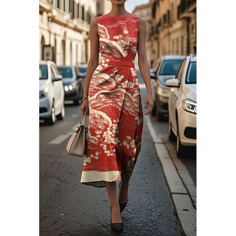 Women's Midi Dress Casual Dress Tank Dress Summer Dress Fashion Modern Daily Date Weekend Regular Fit Floral Sleeveless Crew Neck Red Rose Gray Summer3