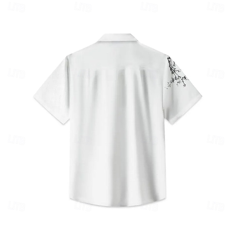 Men's Floral&Plants Ink Painting Shirt Summer Shirt Button Up Shirt Short Sleeve Fashion Casual Outdoor Vacation Dailywear Summer Spring Turndown 3D Print Collared Shirts Front One Pocket White2