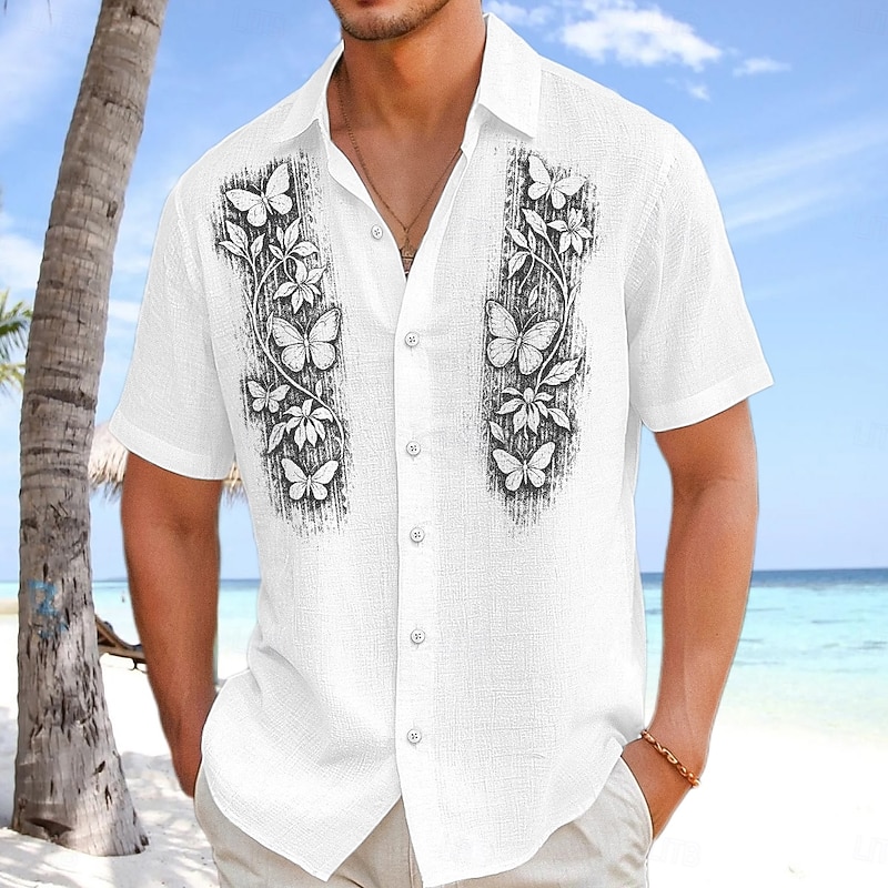 Men's Shirt Linen Shirt Summer Shirt Beach Wear Button Up Shirt Solid Color Vacation Curise Black White Pink Navy Blue Short Sleeve Collar Summer Spring & Summer Clothing Apparel Color Block