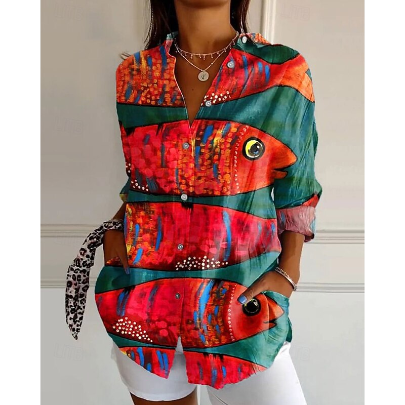 Women's Shirt Flower Daily Stylish Basic Half Sleeve V Neck Regular Tops Daily Holiday Print Pink Red Green Spring Fall3