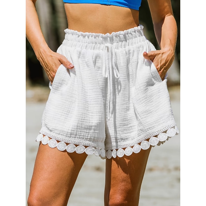 Women's Chinos Shorts Streetwear Ethnic Style Basic Short High Waist Plain Pocket Elastic Waistband Comfy Soft Comfortable Micro-elastic Outdoor Vacation Street Black White Pink Blue Summer Regular