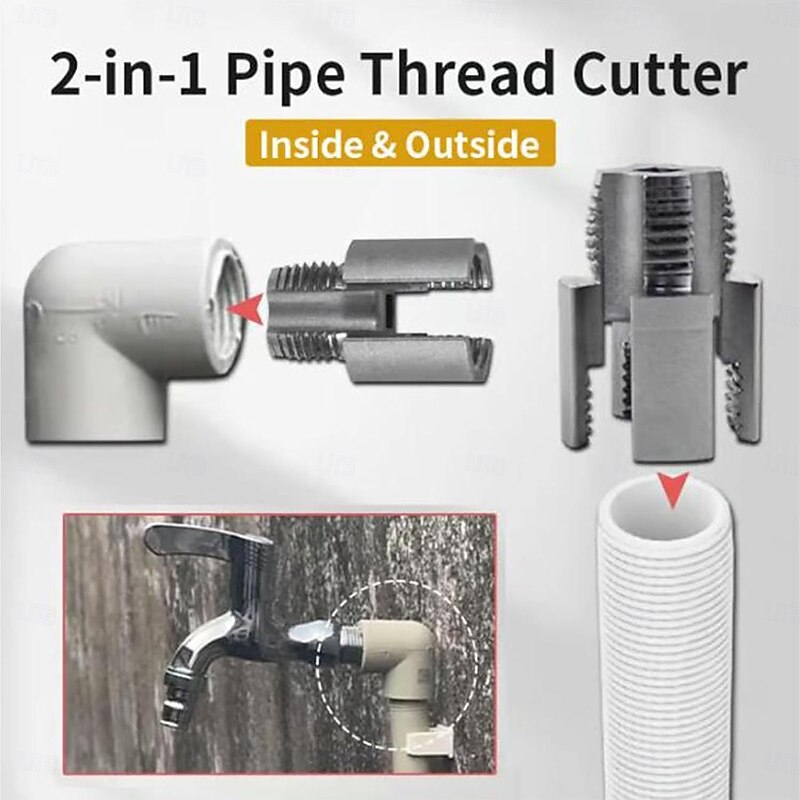 Integrated Internal & External Pipe Threading Tool Kit for Electric Drill Thread Cutter, 1/2 and 3/4 Compatible, Applicable to PVC/PPR/PE Pipes (3/4")2