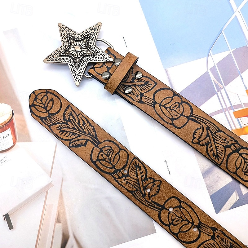 Men's Belt Waist Belt Brown Alloy Durable Adjustable Florals Outdoor Daily4