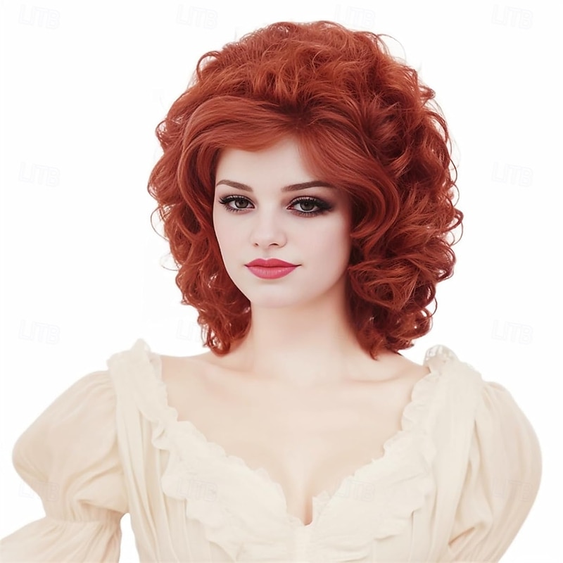 Long Curly Auburn Beehive Wig for Women Vintage Disco Wig Synthetic Full Wavy Ginger Copper Red Wigs for 60s 70s 80s Rock Singer Cosplay or Halloween Costume Party2