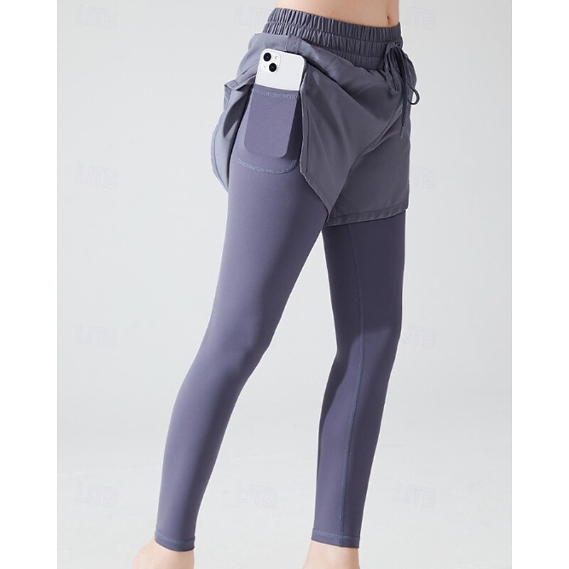 Women's Yoga Pants Yoga Leggings Drawstring Pocket 2 in 1 Pilates Fitness Yoga Pants Solid Color Black Pink Purple Spandex Sports Activewear Micro-elastic4