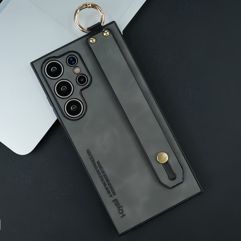 Phone Case For Apple AirTag S25 S24 S23 Ultra Plus S22 Back Cover Ring Holder with Wrist Strap Shockproof TPU PC PU Leather