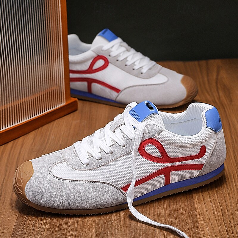 Men's White Sporty Sneakers with Red and Blue Accents - Casual, Lightweight, Ideal for Active Lifestyle and Outdoor Activities3