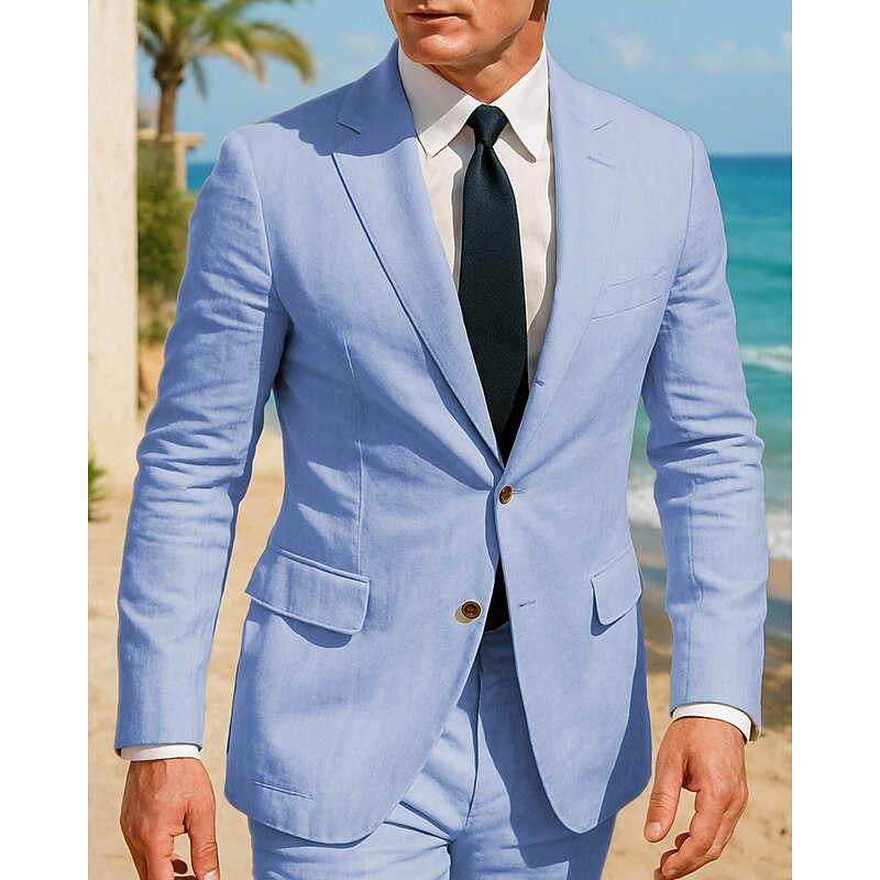 Men's Linen Blazer Blazer Business Cocktail Party Wedding Party Fashion Casual Spring Autumn / Fall 30% Flax 70% Polyester Plain Pocket Buttons Comfortable Single Breasted Blazer White khaki Light3