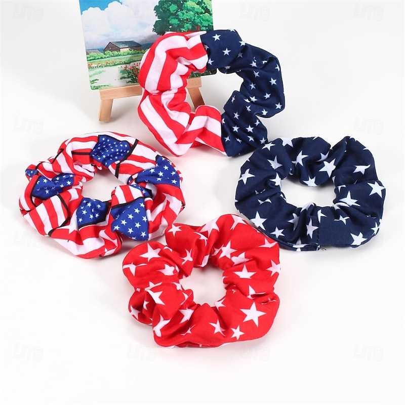 4Pcs Patriotic 4th of July Hair Bands American Flag Hair Ties Hair Ropes Independence Day Hair Scrunchies National Day Decorations3