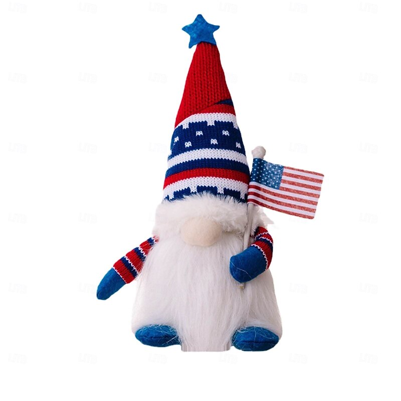 1 Pc. July 4th Independence Day Knitted Love American Flag Glowing Rudolf Dwarf Doll Party Patriotic Decorative Lamp AAA Battery2