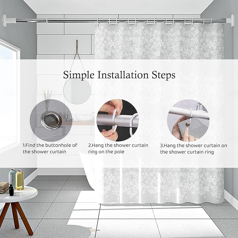 PEVA Shower Curtains, Water Resistant Bath Curtain for Bathroom Shower and Tub with Hooks Extra Long 240cm3