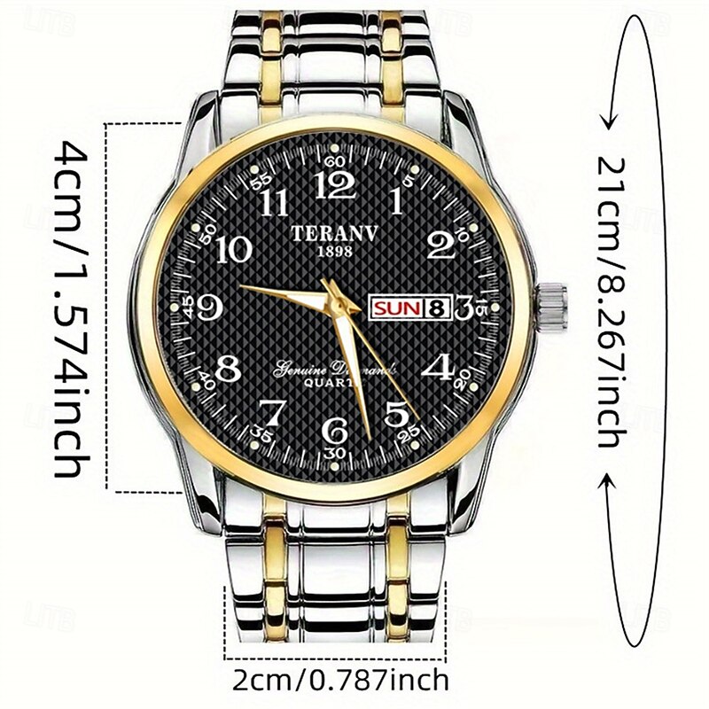 Fashionable Men's Steel Strap Quartz Watch with Simple Design Circular Dial Dual Calendar IPX7 Waterproof Night Light Watch Business Watch4