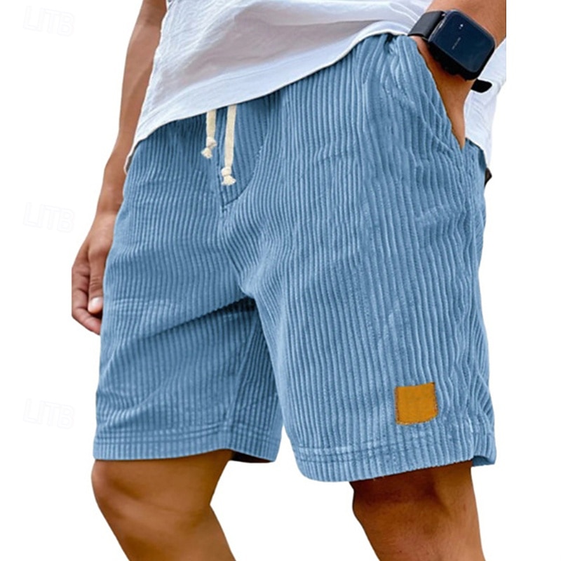 Men's Summer Shorts Casual Shorts Corduroy Shorts Pocket Drawstring Elastic Waist Plain Comfort Breathable Short Outdoor Vacation Sport Casual Black White2
