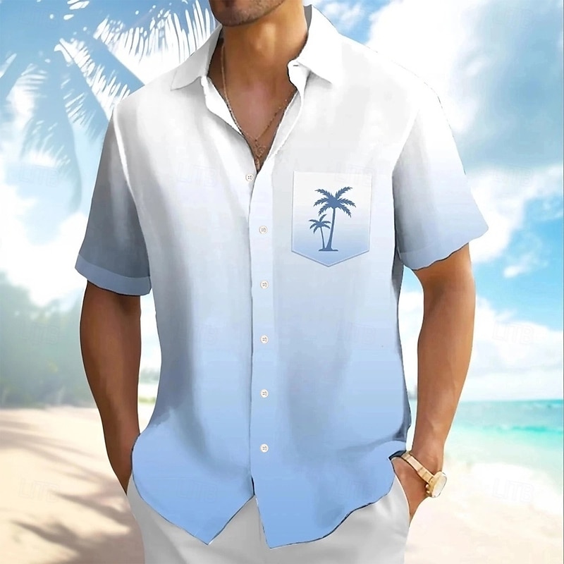 Men's Coconut Tree Color Gradient Tropical Plants Summer Hawaiian Shirt Button Up Shirt Aloha Shirt Short Sleeve Hawaiian Vacation Summer Spring Turndown 3D Print Collared Shirts Front One Pocket - Main Image