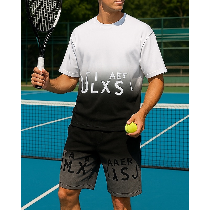 Men's Graphic Sports Set Shirts & Shorts Tennis Set Two-piece Suit Short Sleeves Sweat-Wicking Moisture Wicking Breathable Tennis Golf Pickleball Black White Blue Tennis Clothing