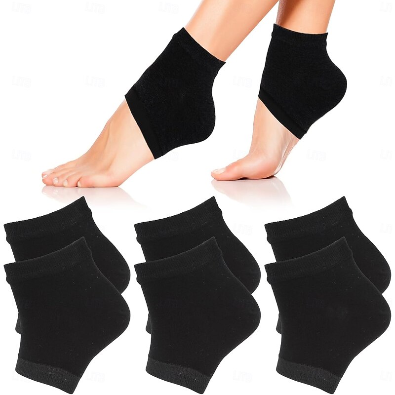 3 Pairs Moisturizing Heel Socks Ventilate Gel Heel Open Toe Socks Soft Silicone Socks for Dry Hard Cracked Skin Breathable Reusable SPA Foot Protector Day Night Care Skin Black