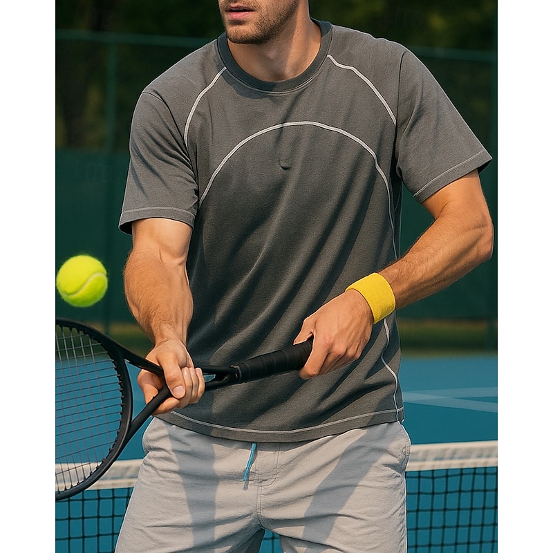 Men's Solid Colored Sport Shirt Tennis Shirt Tennis Tee Short Sleeves Contrast Binding Sweat-Wicking Moisture Wicking Breathable Tennis Golf Pickleball Black Yellow Grey Tennis Clothing