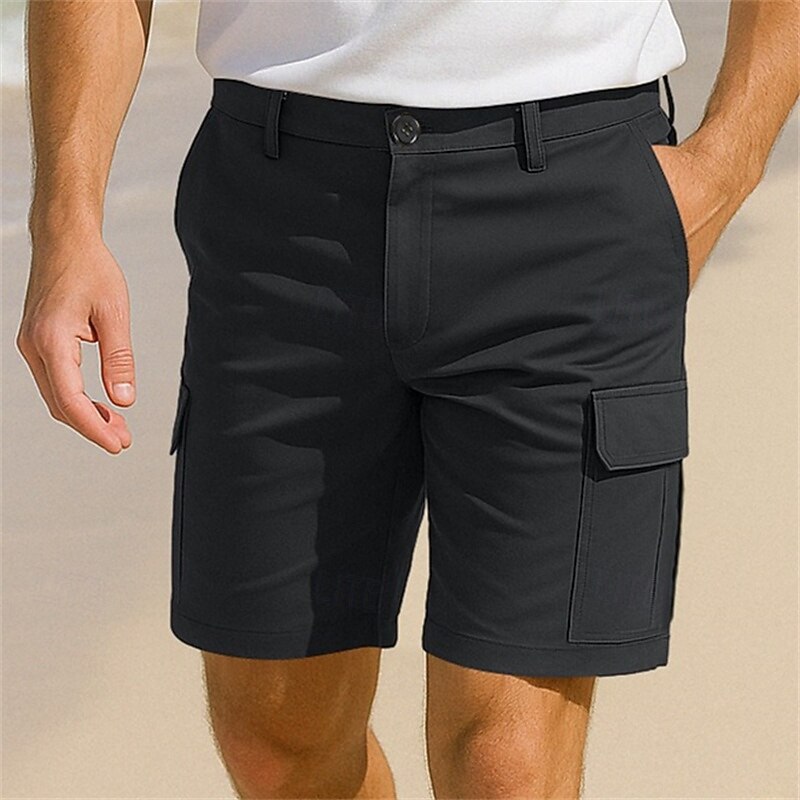 Men's Cargo Shorts Outdoor Shorts Beach Shorts Hiking Shorts Elastic Waist Multi Pocket Straight Leg Plain Breathable Moisture Wicking Knee Length Casual Daily Holiday Vacation Fashion Black Green2