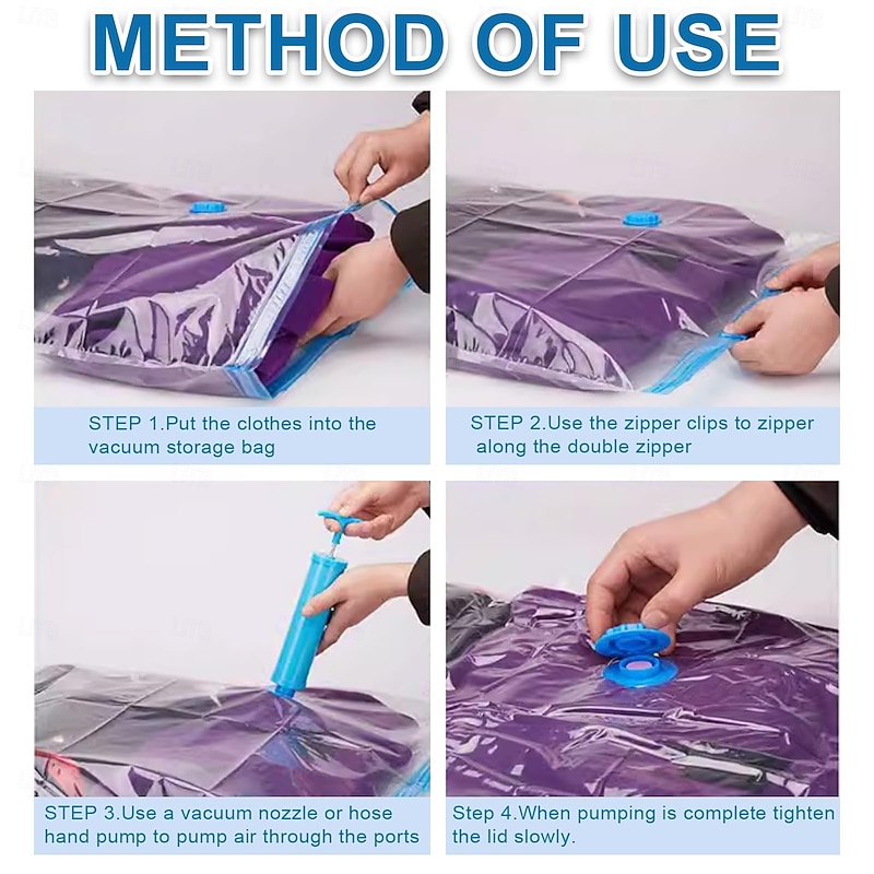 8 Jumbo Vacuum Storage Bags for Clothing Travel Luggage with Hand Pump - Seal Bags for Clothes Pillows Comforters Blankets Bedding4