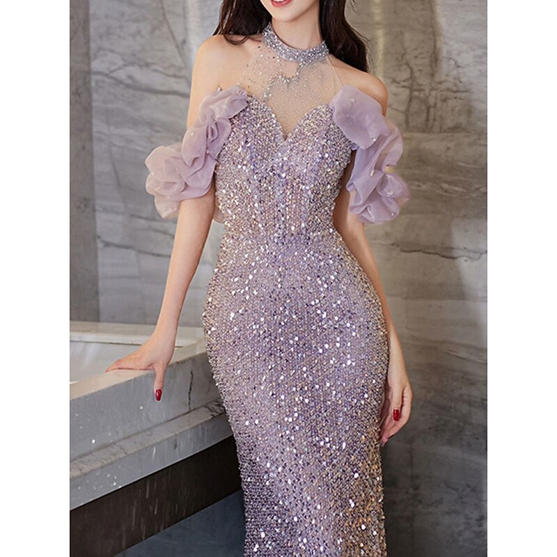 Mermaid / Trumpet Quinceanera Dresses Elegant Dress Wedding Wedding Guest Sweep / Brush Train Sleeveless Halter Neck Sequined Backless with Sequin2