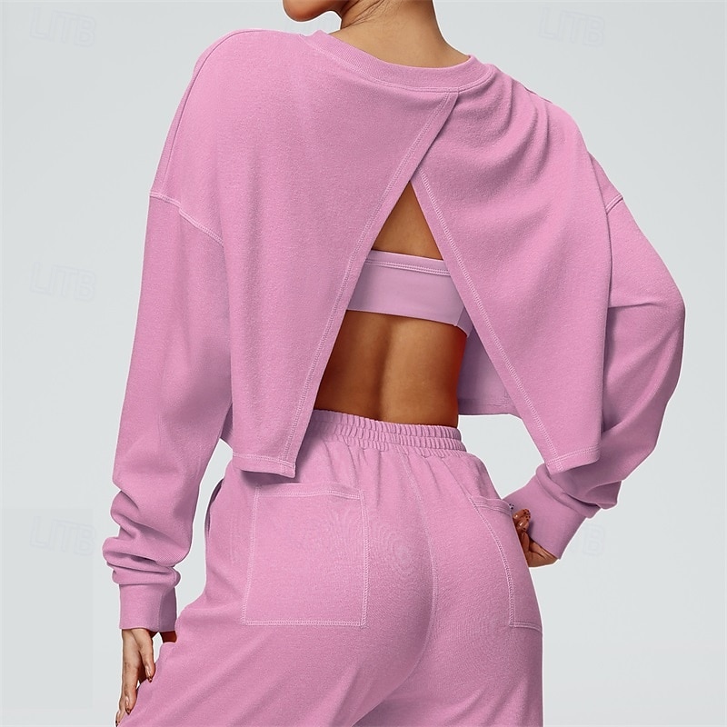 Women's Solid Colored Sport Shirt Tennis Sweatshirt Sport Sweatshirt Moisture Wicking Breathable Pilates Tennis Pickleball Open Back Top Black Pink Purple Spandex Tennis Clothing