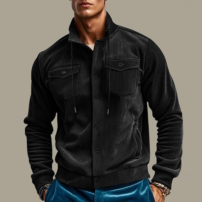 Men's Shirt Jacket Transition Jacket Daily Lightweight Pocket Spring Plain Streetwear Regular Regular Fit Apricot Black Brown Green Gray Jacket