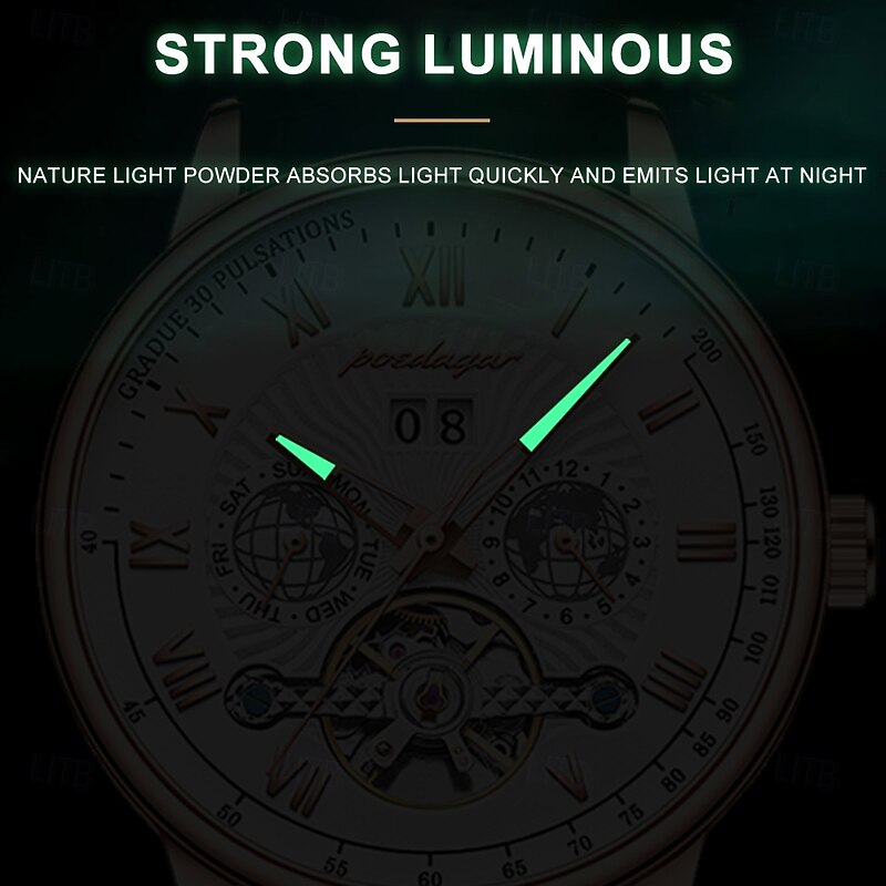 Automatique Mechanical Hollow Watch Luxury Waterproof Date&Week Leather Fashion Men's Watch Business Male Clock Leisure3