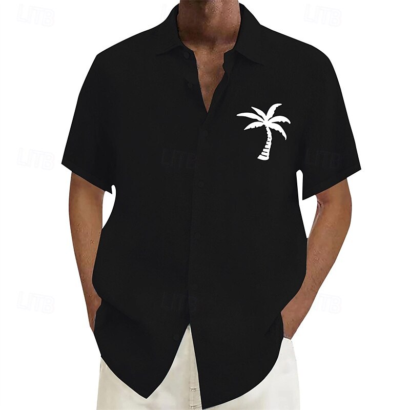 Men's Shirt Summer Shirt Casual Shirt Beach Shirt Button Up Shirt Black White Pink Apricot Gray Short Sleeve Coconut Tree Lapel Vacation Hawaiian Print Clothing Apparel Polyester Fashion Casual2
