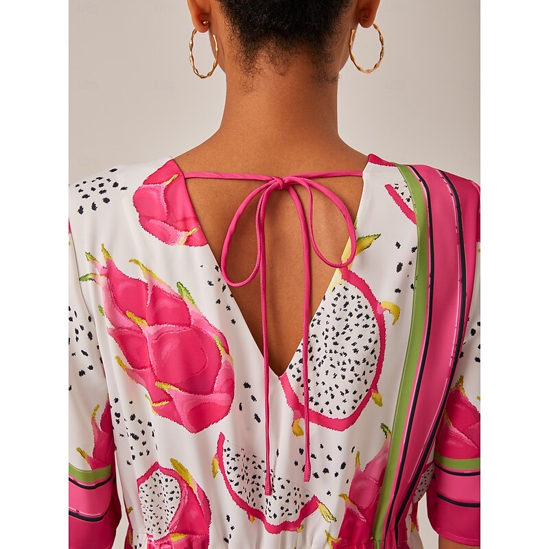 Dragon Fruit Placed Print V-neck Mini Dress3