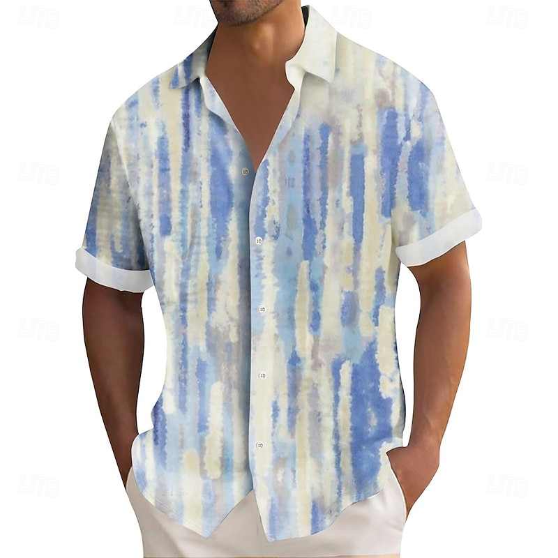 Men's Geometric Stripes Gradient Color Shirt Summer Shirt Button Up Shirt Short Sleeve Fashion Casual Outdoor Vacation Dailywear Summer Spring Turndown 3D Print Collared Shirts Apricot2