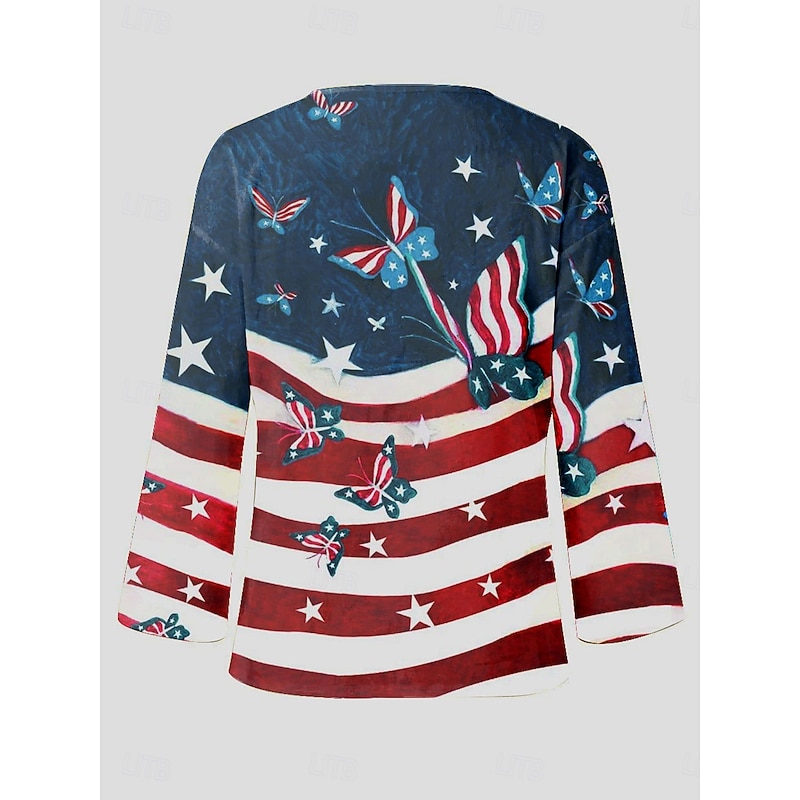 Women's Patriotic  Shirt Graphic Flag Vintage Stylish Casual 3/4 Length Sleeve V Neck Regular Tops Daily White Red Blue Summer Spring3