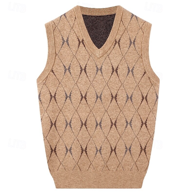 Men Sweater Vest Knit Geometric V Neck Smart Casual Formal Vacation Clothing Apparel Spring Autumn Wine Dark Green S M L2