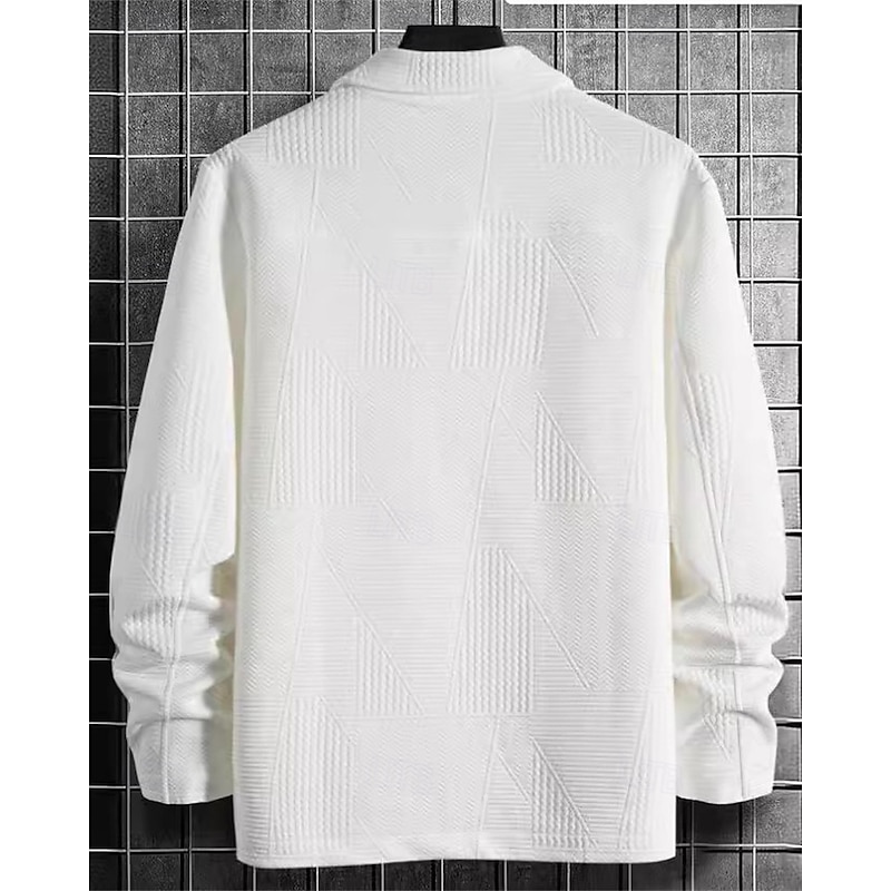 Men's Summer Jacket Shirt Jacket Transition Jacket Vacation Daily Pocket Jacquard Fall & Winter Plain Fashion Classic Lapel Regular Black White Jacket2