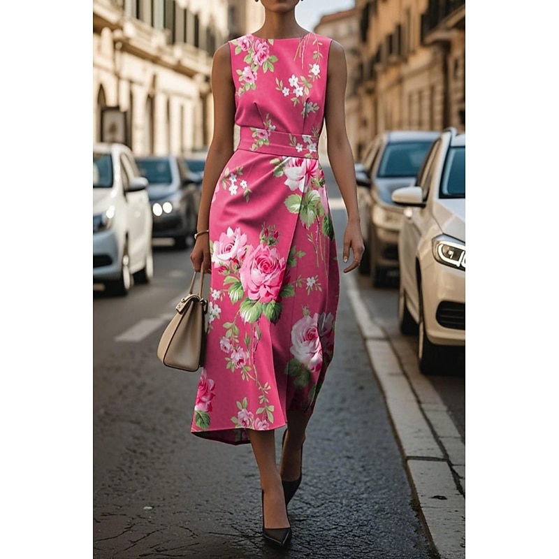 Women's Midi Dress Casual Dress Tank Dress Summer Dress Fashion Modern Daily Date Weekend Regular Fit Floral Sleeveless Crew Neck Red Rose Gray Summer2