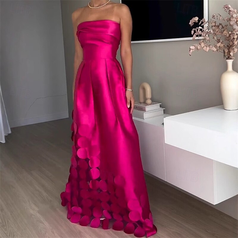 Women's Long Dress Maxi Dress Prom Dress Party Dress Satin Dress Fashion Outdoor Party Holiday Regular Fit Plain Sleeveless Strapless Rose Red Summer