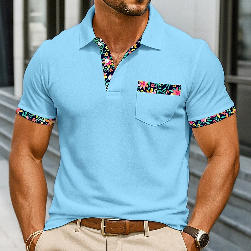 Men's Polo Shirts Golf Shirt Casual Sports Classic Short Sleeve Fashion Cool Color Block Buttons Summer Spring &  Fall Regular Fit Orange Green Light Blue Polo Shirts3