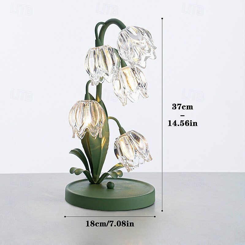Green Tulip Table Lamp Vintage Flower Bedside Desk Lamp G4 Led Bulbs Elegant Floral Nightstand Lamp for Bedroom Living Room Office Reading4