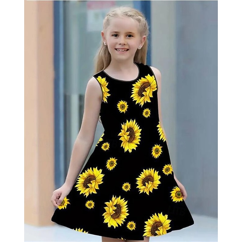 Girls' 3D Butterfly Sunflower Dress Sleeveless Summer Spring Vacation Daily Holiday Princess Beautiful Sweet Kids 4-12 Years Casual Dress A Line Dress Knee-length Regular Fit2