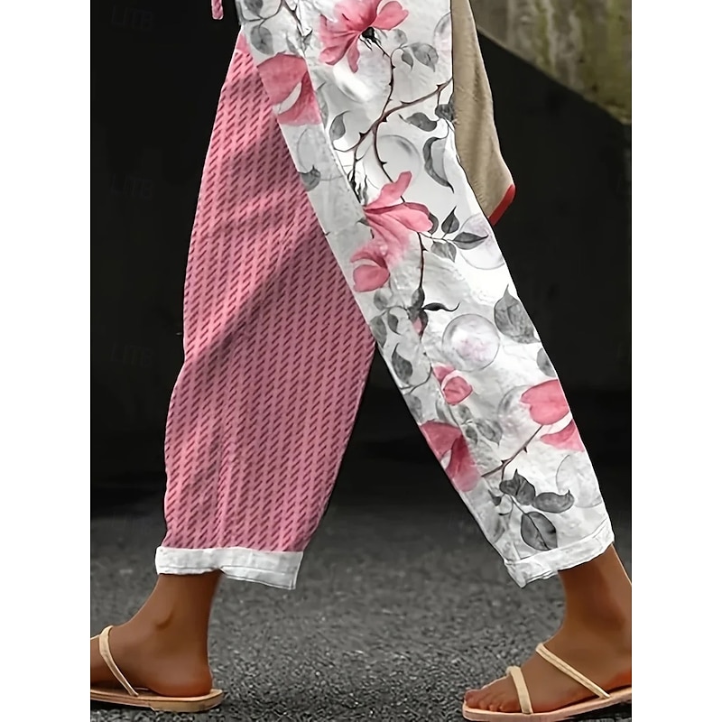 Women's Chinos Baggy Pants Beach Shorts Vintage Fashion Basic Full Length High Waist Floral Graphic Plaid Printing Soft Breathable Micro-elastic Vacation Causal Casual Pinky Summer Spring Regular Fit3